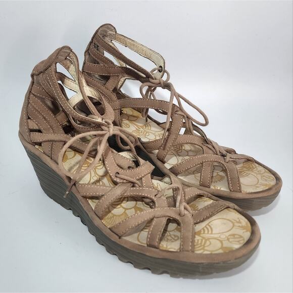 Fly London Yuke Tan Leather Gladiator Sandals - Picture 1 of 10